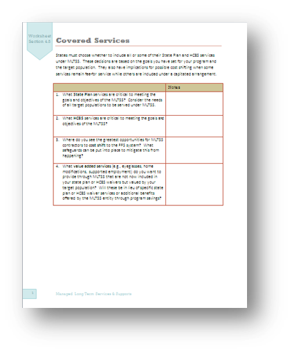 Worksheet for Covered Services